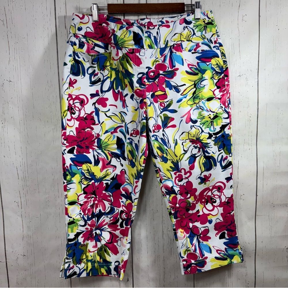 Westbound Floral Capri Pants Bright Tropical Print Size 14 Summer Preppy Chic